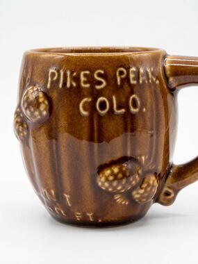 Vintage Pikes Peak Colorado Souvenir Pitcher | Brown Drip Glaze, Acorn, Japan